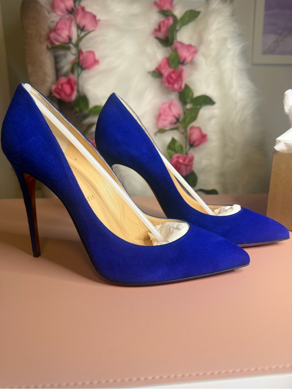 Christian Louboutin Pigalle Follies 100 Elixir Blue Suede Pump Heels 37.5 Box - Picture 3 of 15